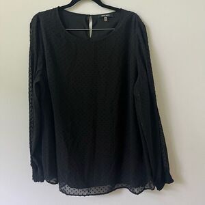 Nine West Women's Black Polka Dots Long Sleeve Lined Sheer Top
